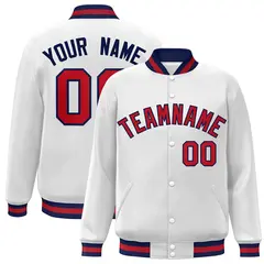 White Red-Navy Classic Varsity Full-Snap Letterman Jacket 1