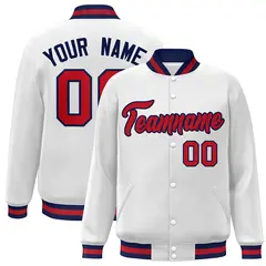 White Red-Navy Classic Varsity Full-Snap Letterman Jacket 1