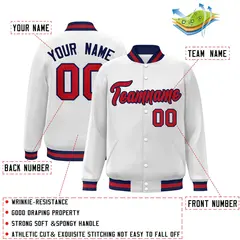 White Red-Navy Classic Varsity Full-Snap Letterman Jacket 2