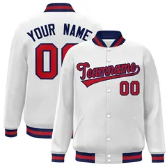 White Red-Navy Classic Varsity Full-Snap Letterman Jacket 1