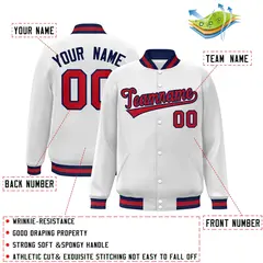 White Red-Navy Classic Varsity Full-Snap Letterman Jacket 2