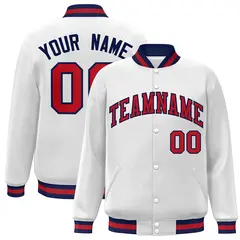 White Red-Navy Classic Varsity Full-Snap Letterman Jacket 1