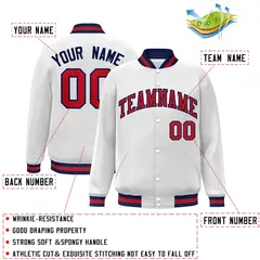White Red-Navy Classic Varsity Full-Snap Letterman Jacket 2