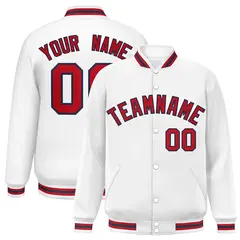 White Red-Navy Classic Varsity Full-Snap Letterman Jacket 1