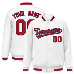 White Red-Navy Classic Varsity Full-Snap Letterman Jacket 1