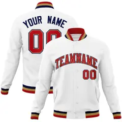 White Red-Navy Classic Varsity Full-Snap Letterman Jacket