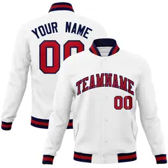 White Red-Navy Classic Varsity Full-Snap Letterman Jacket