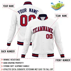 White Red-Navy Classic Varsity Full-Snap Letterman Jacket 4
