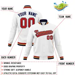 White Red-Navy Classic Varsity Full-Snap Letterman Jacket 4