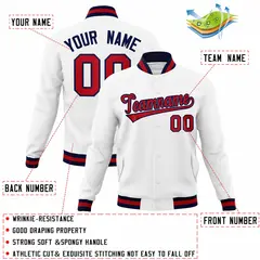 White Red-Navy Classic Varsity Full-Snap Letterman Jacket 4