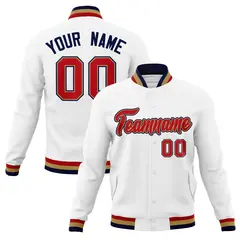 White Red-Navy Classic Varsity Full-Snap Letterman Jacket