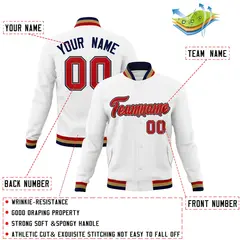 White Red-Navy Classic Varsity Full-Snap Letterman Jacket 4