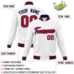 White Red-Navy Classic Varsity Full-Snap Letterman Jacket 4