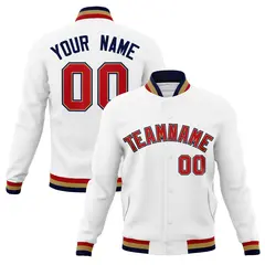 White Red-Navy Classic Varsity Full-Snap Letterman Jacket