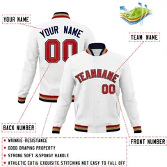 White Red-Navy Classic Varsity Full-Snap Letterman Jacket 4