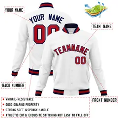 White Red-Navy Classic Varsity Full-Snap Letterman Jacket 4