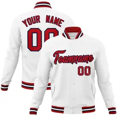 White Red-Navy Classic Varsity Full-Snap Letterman Jacket