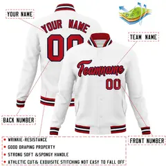 White Red-Navy Classic Varsity Full-Snap Letterman Jacket 4