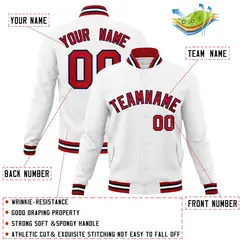 White Red-Navy Classic Varsity Full-Snap Letterman Jacket 4
