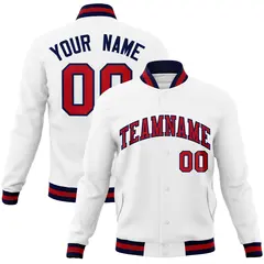 White Red-Navy Classic Varsity Full-Snap Letterman Jacket 1