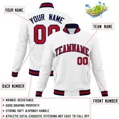 White Red-Navy Classic Varsity Full-Snap Letterman Jacket 4