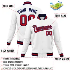 White Red-Navy Classic Varsity Full-Snap Letterman Jacket 4