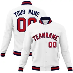 White Red-Navy Classic Varsity Full-Snap Letterman Jacket 1