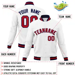 White Red-Navy Classic Varsity Full-Snap Letterman Jacket 4