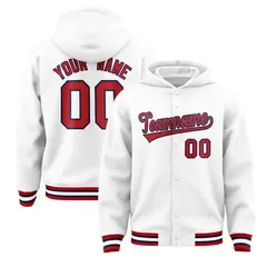 White Red-Navy Classic Varsity Letterman Jacket Hoodie