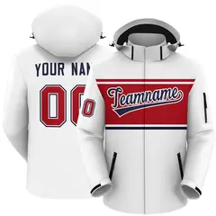 White Red-Navy Color Block Hooded Waterproof Jacket 1