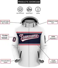 White Red-Navy Color Block Hooded Waterproof Jacket 2