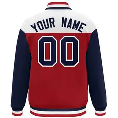 White Red-Navy Color Block Letterman Varsity Baseball Jacket 4