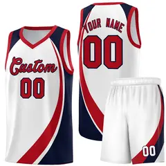 White Red-Navy Color Block Team Basketball Jersey