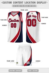 White Red-Navy Color Block Team Basketball Jersey 2