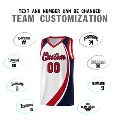 White Red-Navy Color Block Team Basketball Jersey 3