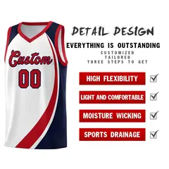 White Red-Navy Color Block Team Basketball Jersey 4