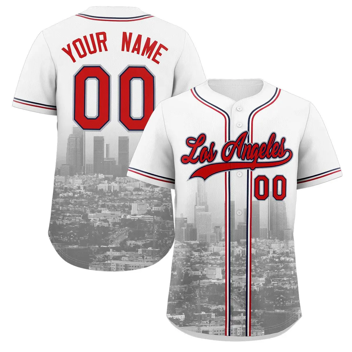White Red Navy Los Angeles City Skyline Baseball Jersey