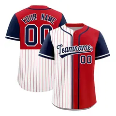 White Red Navy Pinstripe Raglan Baseball Jersey