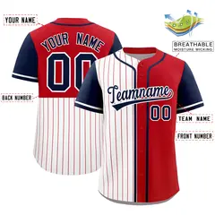 White Red Navy Pinstripe Raglan Baseball Jersey 2