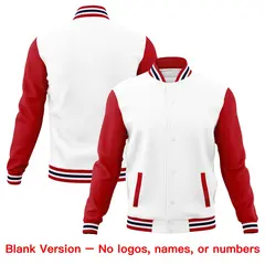 White Red Navy Raglan Full-Snap Letterman Cotton Jacket 6