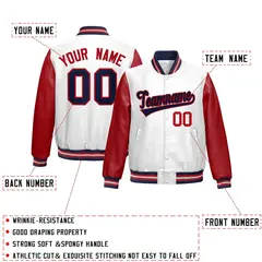 White Red Navy Raglan Full-Snap Varsity Faux Leather Letterman Jacket 2