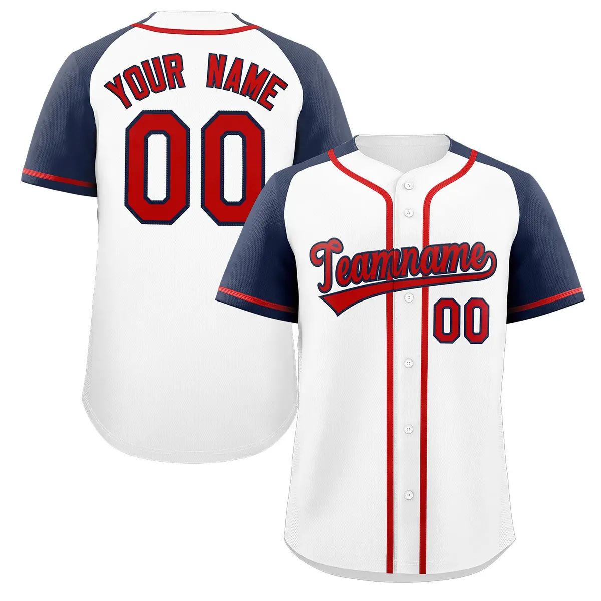 White Red-Navy Raglan Sleeve Authentic Baseball Jersey