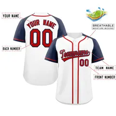 White Red-Navy Raglan Sleeve Authentic Baseball Jersey 2