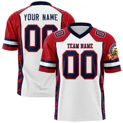 White Red-Navy Raglan Sleeves Side Pattern Football Jersey 1