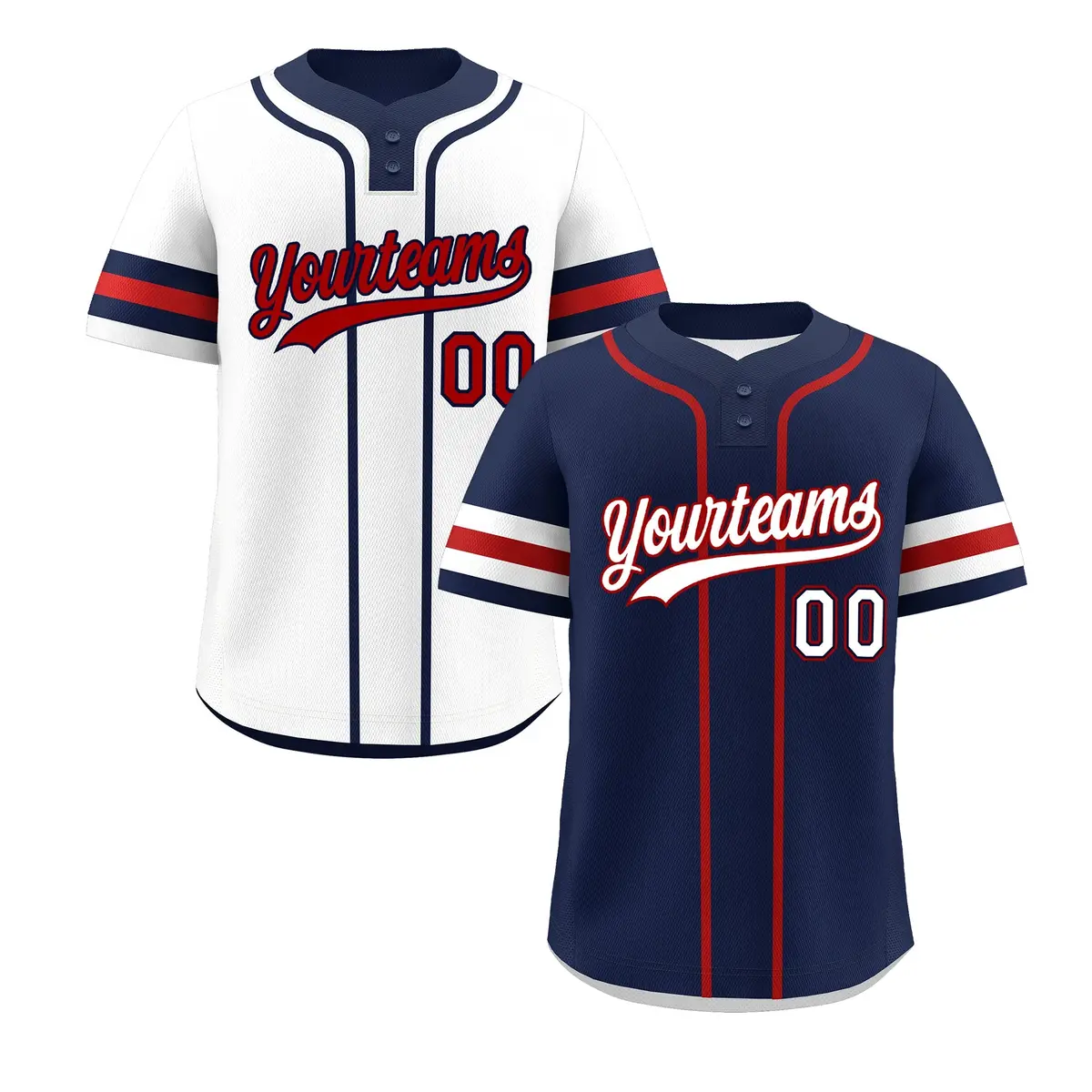 White Red Navy Reversible Two-Button Baseball Jersey