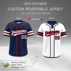 White Red Navy Reversible Two-Button Baseball Jersey 2