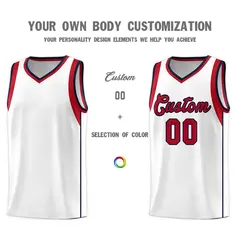 White Red-Navy Sleeve Color Block Classic Basketball Jersey 3