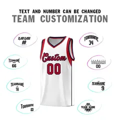 White Red-Navy Sleeve Color Block Classic Basketball Jersey 4