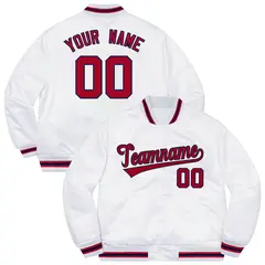 White Red-Navy Soldier Full-Snap Varsity Letterman Jacket