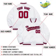 White Red-Navy Soldier Full-Snap Varsity Letterman Jacket 2
